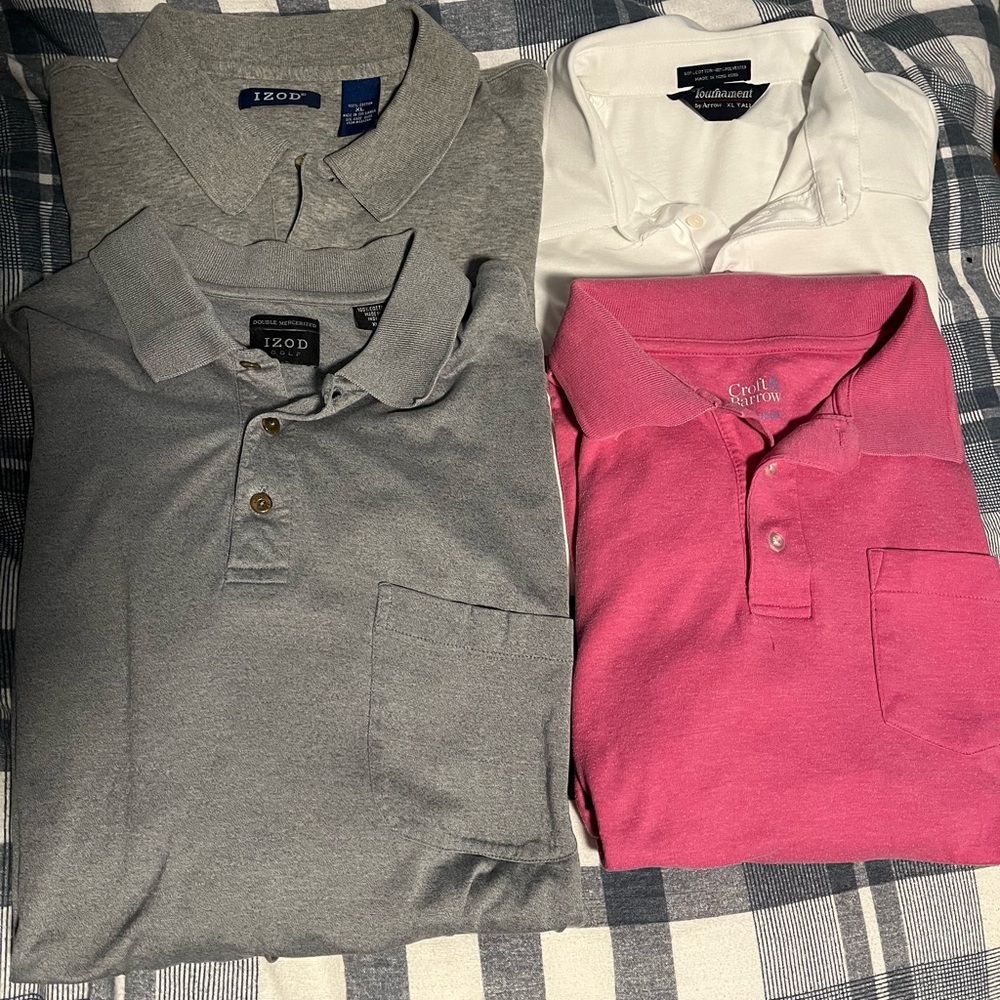 Men’s Short Sleeve Pocket Polo Shirt Collection - Lot of 4 Assorted Colors XL